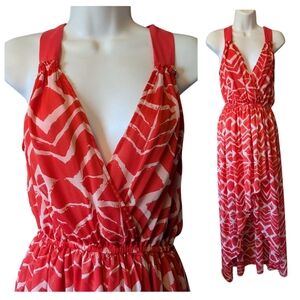 Foreign Exchange Red/Orange and White High Low Sundress Halter Asymmetric Sz. S